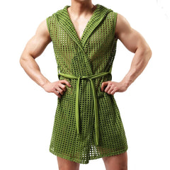 a hot man in green Lord Hooded Mesh Lounge Robe - pridevoyageshop.com - men's pajamas, men's loungewear, men's sleepwear