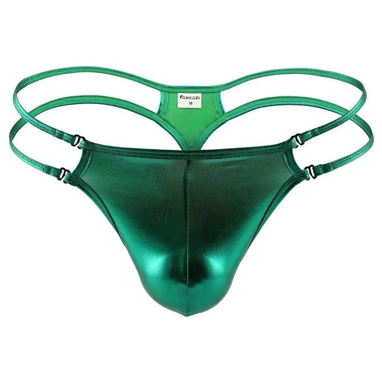 green Men's Metallic Double Strap Thong - pridevoyageshop.com - gay men’s underwear and swimwear