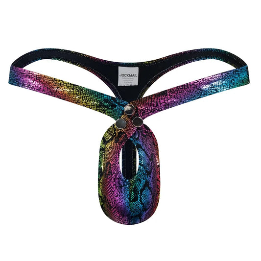 rainbow Jockmail Snakeskin Bare Thong - pridevoyageshop.com - gay men’s underwear and swimwear