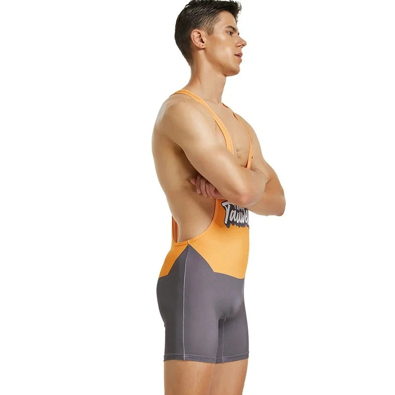 a sexy gay man in Orange Gray Racerback Classic Athletic Singlet - Men's Singlets, Bodysuits, Leotard & Unitard - pridevoyageshop.com