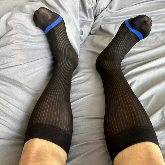 black and blue Sheer OTC Socks: Men's Sheer Dress Socks for the Sexy Gay Man- pridevoyageshop.com - gay men’s harness, lingerie and fetish wear