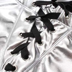 Silver Shiny Metallic Faux Leather Swim Trunks - pridevoyageshop.com - gay men’s underwear and swimwear