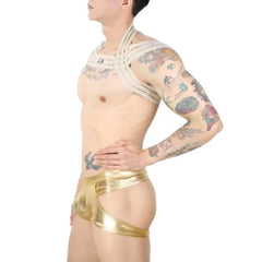 gold Men's Waterfall Harness & Metallic Jock Briefs - pridevoyageshop.com - gay men’s underwear and swimwear