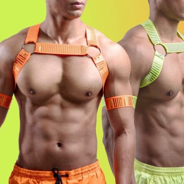 Reflective Gay Chest Harness: Sexy Clubwear- pridevoyageshop.com - gay men’s harness, lingerie and fetish wear