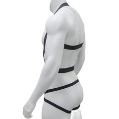 black Jockstrap + Elastic Bondage Harness | Gay Harness- pridevoyageshop.com - gay men’s harness, lingerie and fetish wear