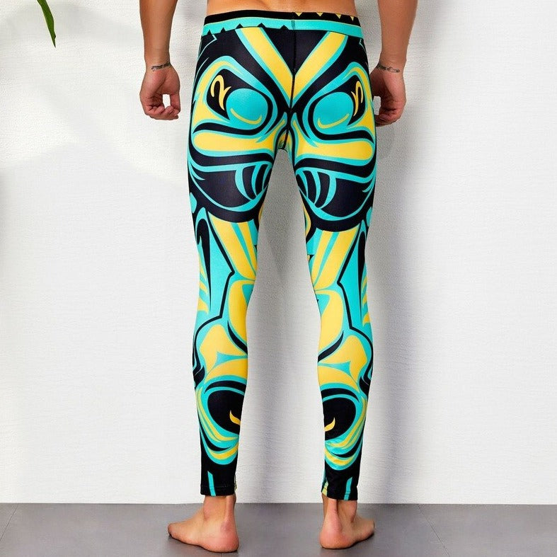 sexy gay man in Forest Green Gay Leggings | Colorful Print Elemental Workout Leggings - pridevoyageshop.com - gay men’s underwear and activewear