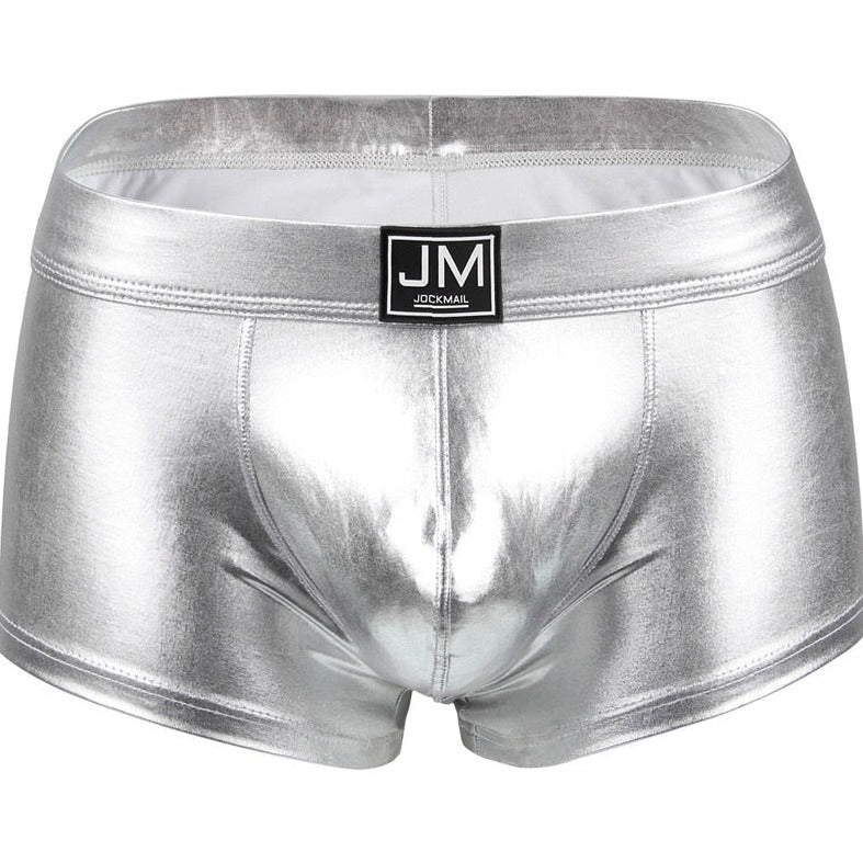 silver Jockmail Shiny Metallic PU Leather Boxers | Gay Underwear- pridevoyageshop.com - gay men’s underwear and swimwear