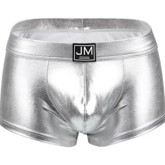 silver Jockmail Shiny Metallic PU Leather Boxers | Gay Underwear- pridevoyageshop.com - gay men’s underwear and swimwear