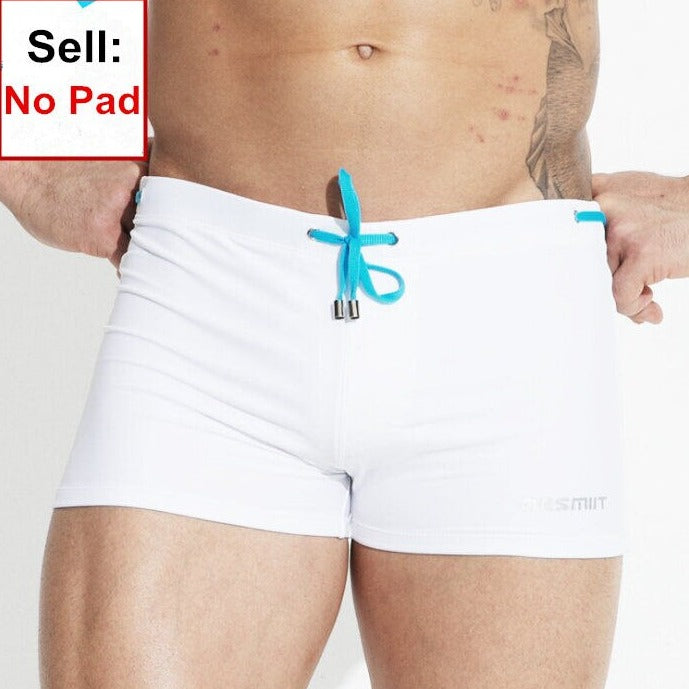 sexy gay man in white Gay Swimwear | Sexy Mens Pouch Square Cut Swim Trunks - pridevoyageshop.com - gay men’s underwear and swimwear