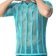 a hot gay man in sky blue Men's Striped Hoodie Mesh Suit - pridevoyageshop.com - gay men’s underwear and swimwear