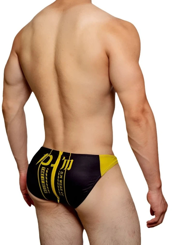 a sexy gay men in black DM Take It Bitch Open Butt Zipper Briefs - pridevoyageshop.com - gay men’s underwear and activewear