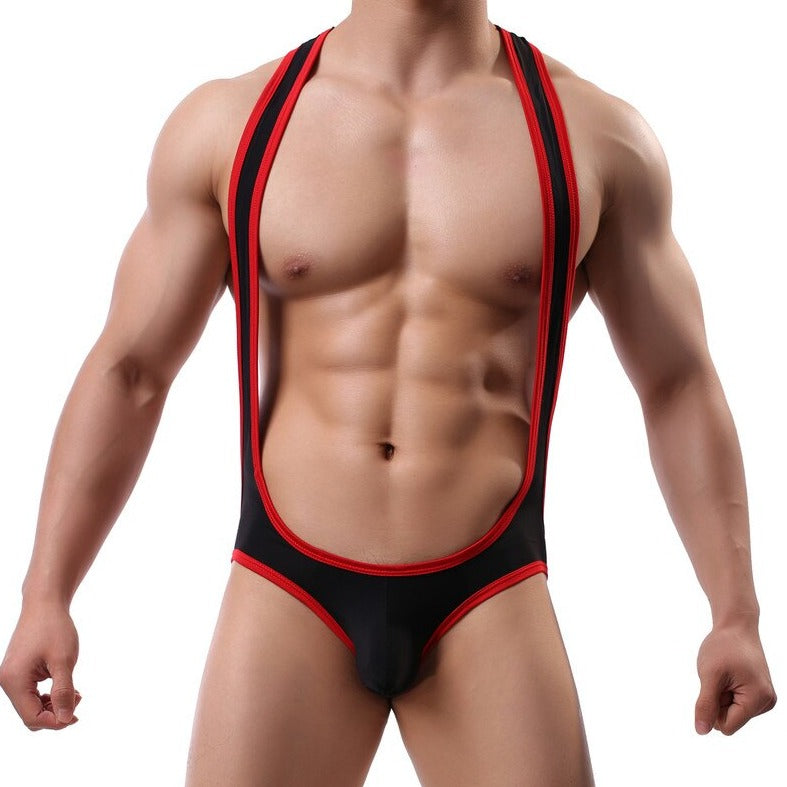 sexy gay man in black Gay Singlet and Bodysuit | Solid Show Pecs Brief Singlet - Men's Singlets, Bodysuits, Leotard & Unitard - pridevoyageshop.com