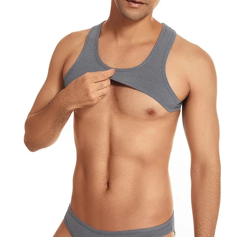 a hot gay guy in gray Men's Ribbed Muscle Crop Top | Gay Crop Tops & Sports Wear - pridevoyageshop.com - gay crop tops, gay casual clothes and gay clothes store