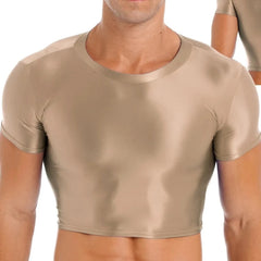 a hot gay guy in coffee Men's Glossy Short Sleeve Sports Crop Top | Gay Crop Tops - pridevoyageshop.com - gay crop tops, gay casual clothes and gay clothes store