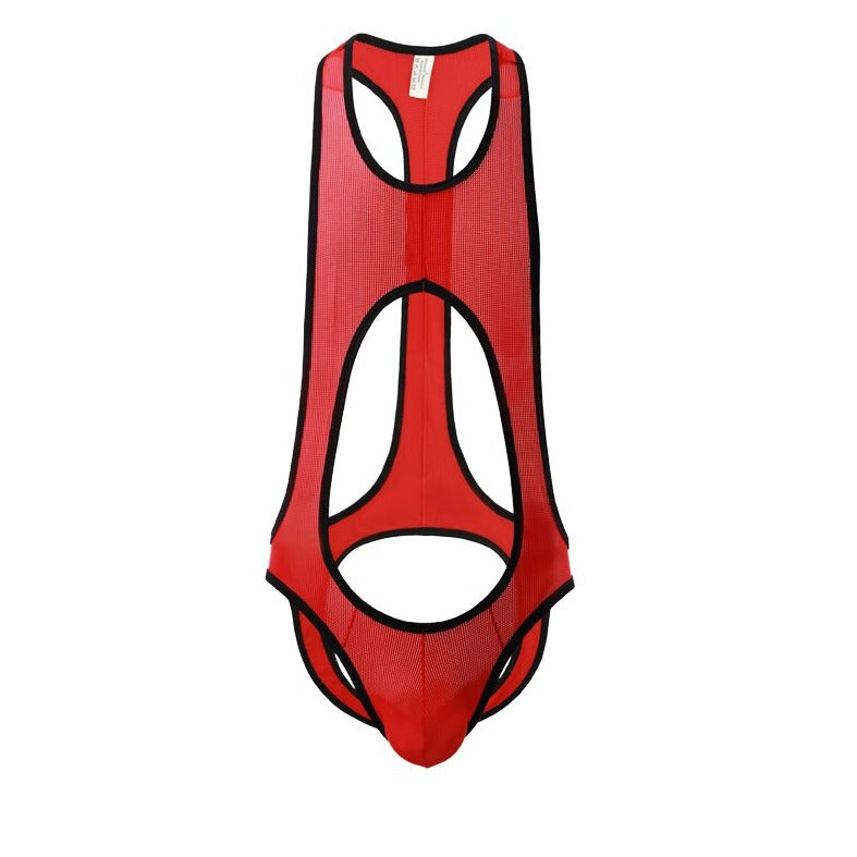 red Multi-colored Backless Bodysuit: Leotard for Men | Gay Unitard- pridevoyageshop.com - gay men’s harness, lingerie and fetish wear