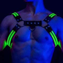 Green Glow Chest Harness: Mens Best Night Club Wear- pridevoyageshop.com - gay men’s harness, lingerie and fetish wear