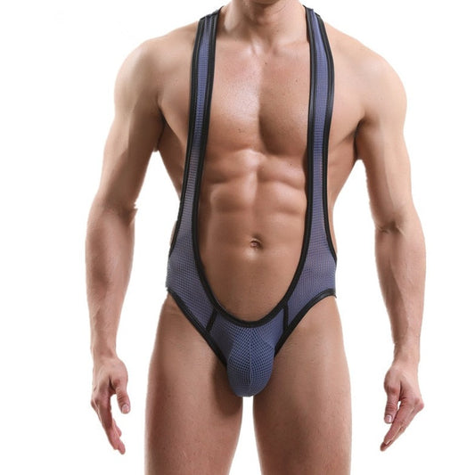 sexy gay man in gray Gay Singlet and Bodysuit | Men's Pouch Mesh Jockstrap Singlet - Men's Singlets, Bodysuits, Leotard & Unitard - pridevoyageshop.com