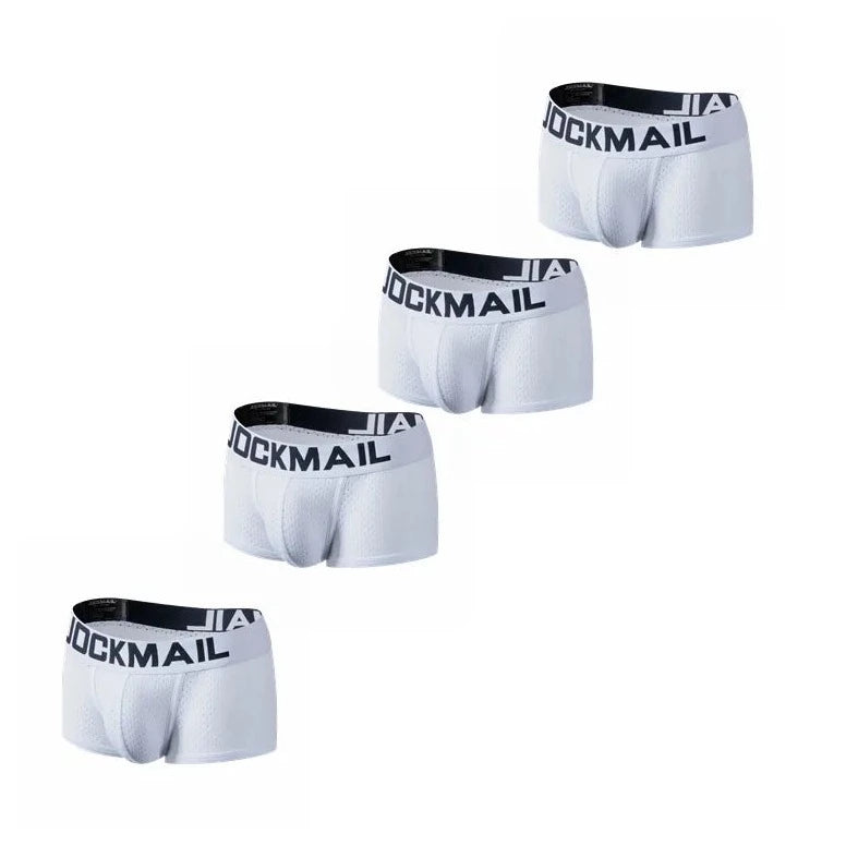 white Jockmail Men's Mesh Boxer Briefs 4-Pack - pridevoyageshop.com - gay men’s underwear and swimwear