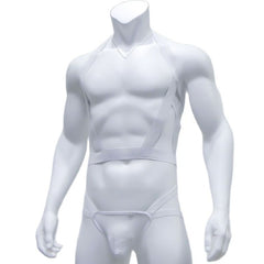 white Jockstrap + Elastic Bondage Harness | Gay Harness- pridevoyageshop.com - gay men’s harness, lingerie and fetish wear