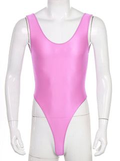 Pink The ’80s Shiny Thong Bodysuits - Men's Singlets, Bodysuits, Leotard & Unitard - pridevoyageshop.com