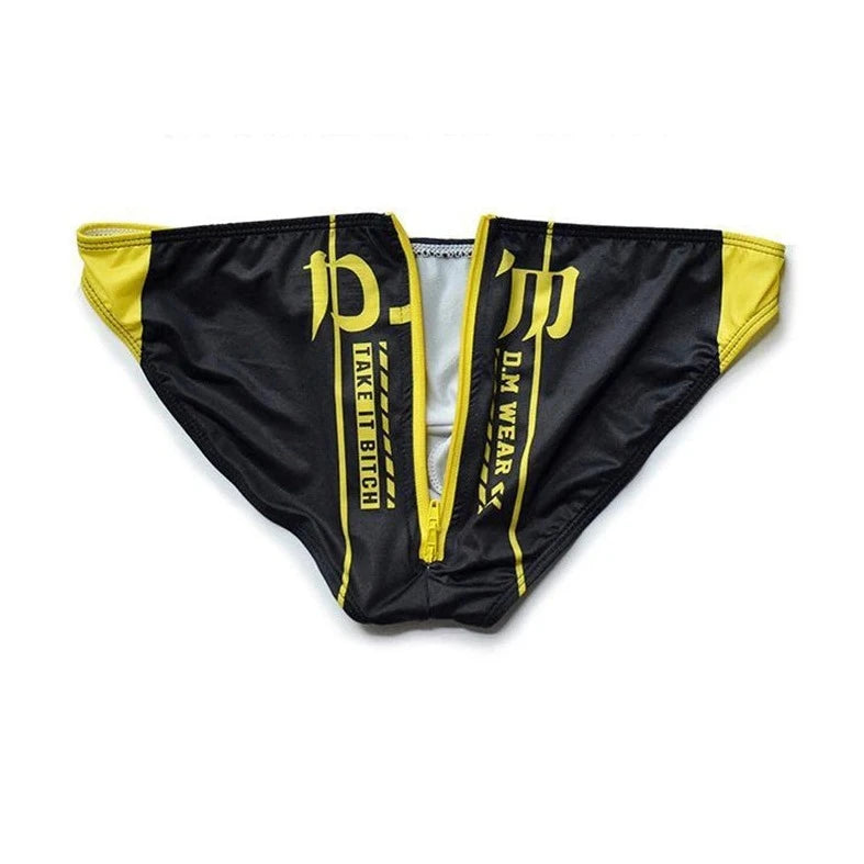 black DM Take It Bitch Open Butt Zipper Briefs - pridevoyageshop.com - gay men’s underwear and activewear