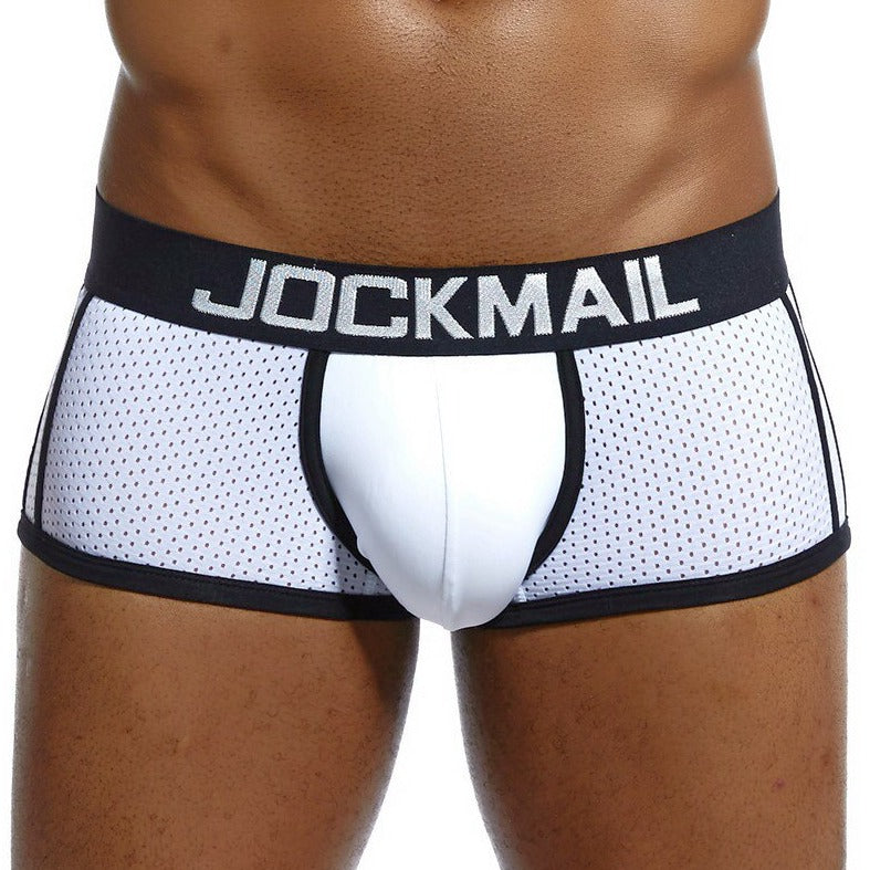 White Jockmail - Mens Mesh Boxers: 2023 New Bulge Pouch Underwear - pridevoyageshop.com - gay men’s underwear and swimwear