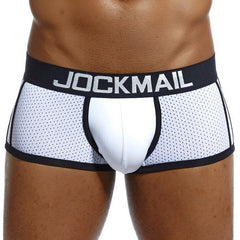 White Jockmail - Mens Mesh Boxers: 2023 New Bulge Pouch Underwear - pridevoyageshop.com - gay men’s underwear and swimwear