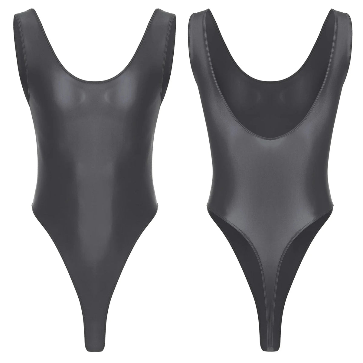 Dark gray The ’80s Shiny Thong Bodysuits - Men's Singlets, Bodysuits, Leotard & Unitard - pridevoyageshop.com