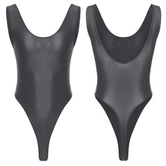 Dark gray The ’80s Shiny Thong Bodysuits - Men's Singlets, Bodysuits, Leotard & Unitard - pridevoyageshop.com