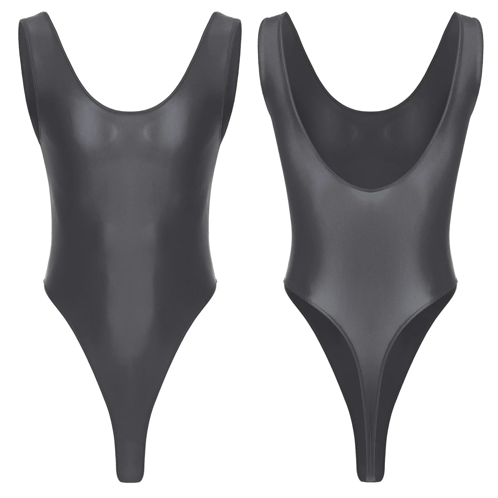 Dark gray The ’80s Shiny Thong Bodysuits - Men's Singlets, Bodysuits, Leotard & Unitard - pridevoyageshop.com