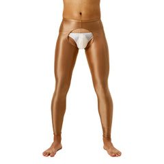 Tap Here Wet-Look Crotchless Leggings for Gay Men