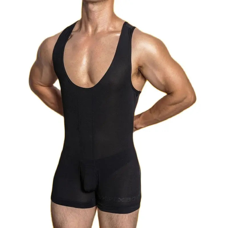 a sexy gay man in black DM Sexy Boy See Through Singlet - Men's Singlets, Bodysuits, Leotard & Unitard - pridevoyageshop.com