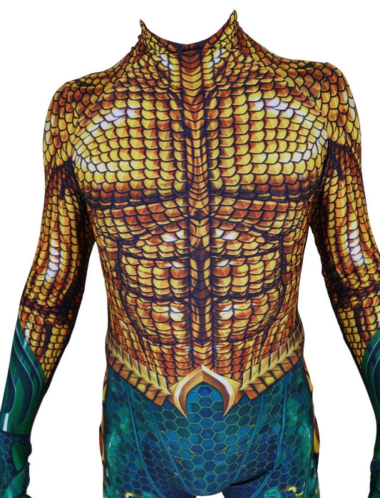 front details of SuperHero Bodysuit: Aquaman Costume for Erotic Gay Cosplay- pridevoyageshop.com - gay men’s harness, lingerie and fetish wear