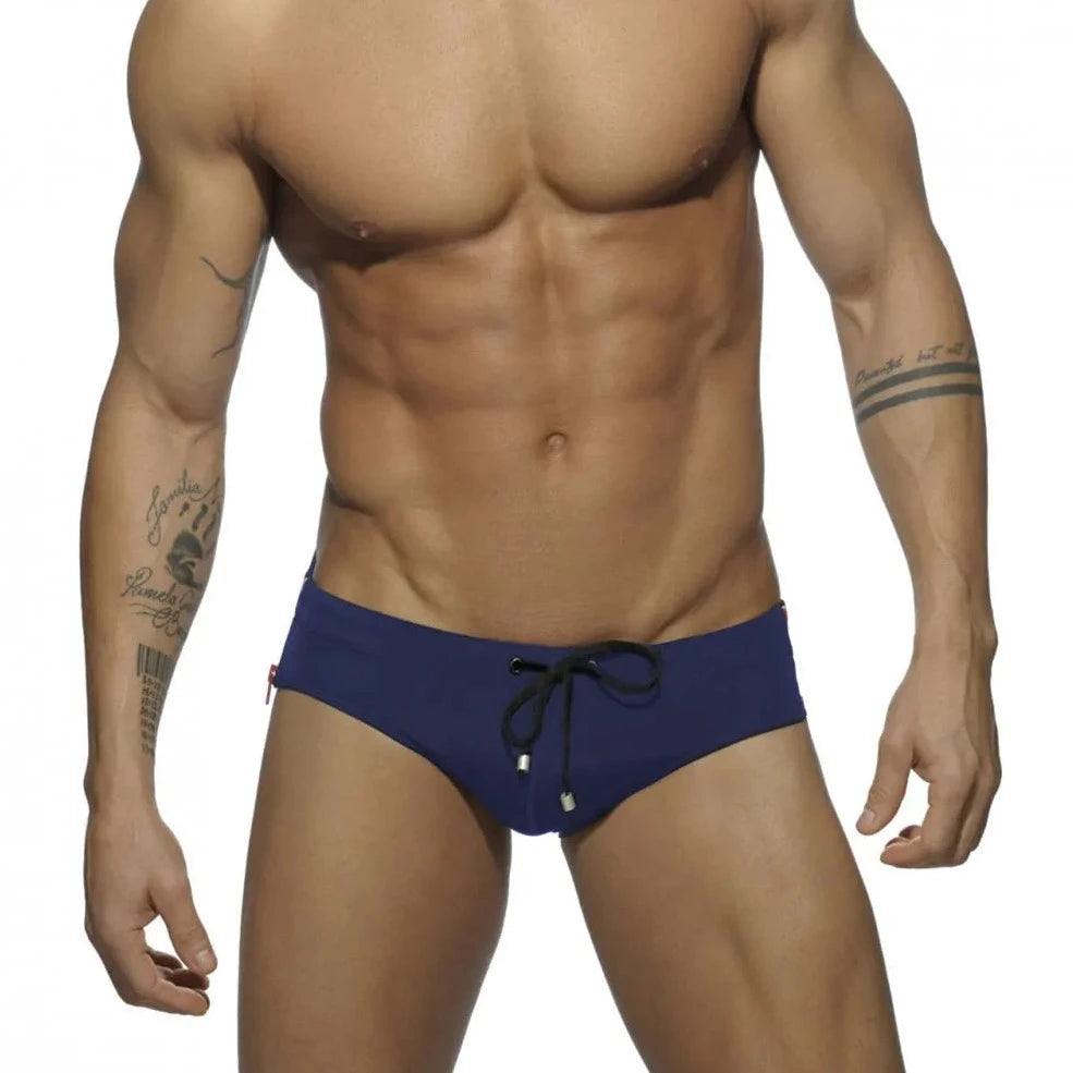 a sexy gay man in dark blue Men's Zipper Swim Briefs - pridevoyageshop.com - gay men’s underwear and swimwear