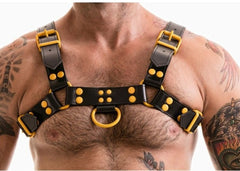 yellow and black Adjustable Chest Harness: Men's Clubwear and Gay Lingerie