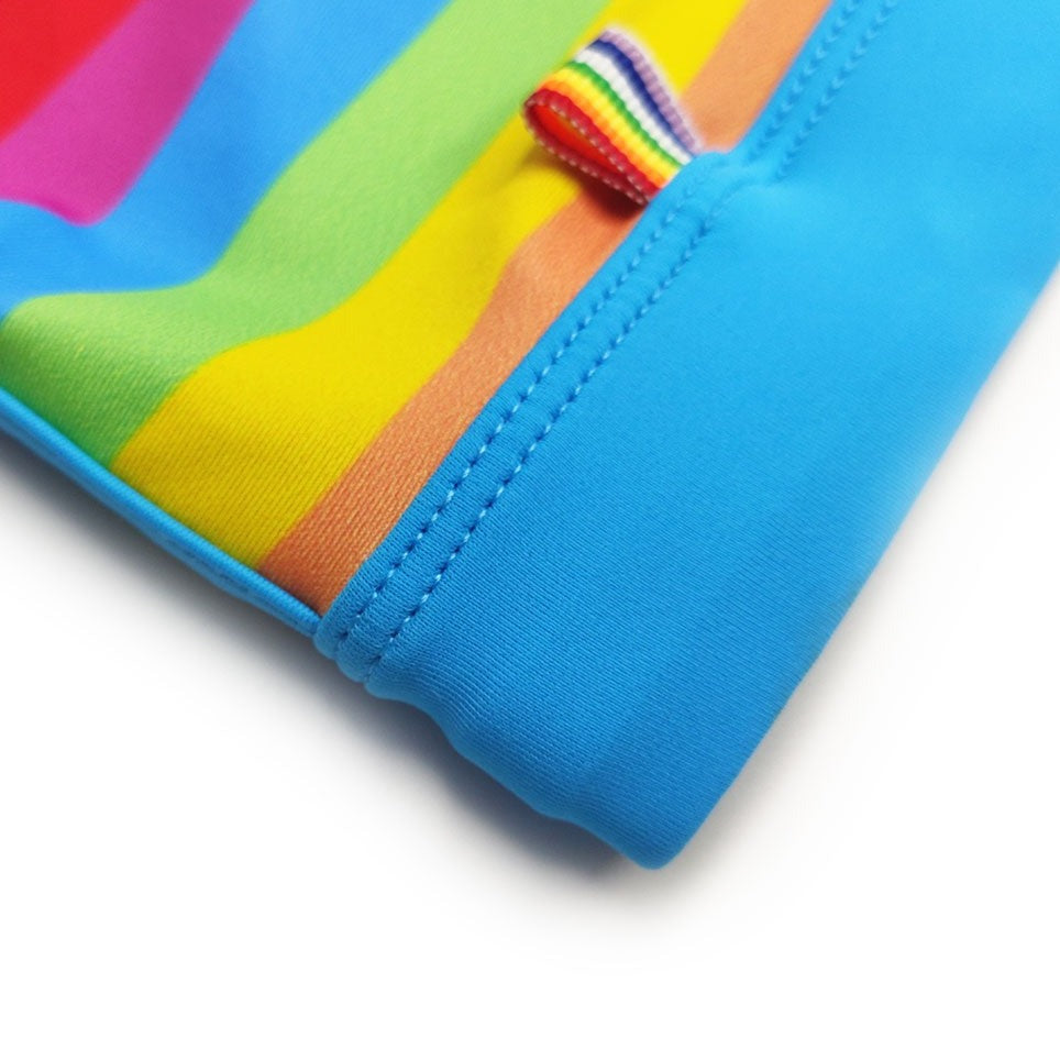 details of Gay Swimwear | Gay Men's Rainbow Drawstring Swim Trunks - pridevoyageshop.com - gay men’s underwear and swimwear