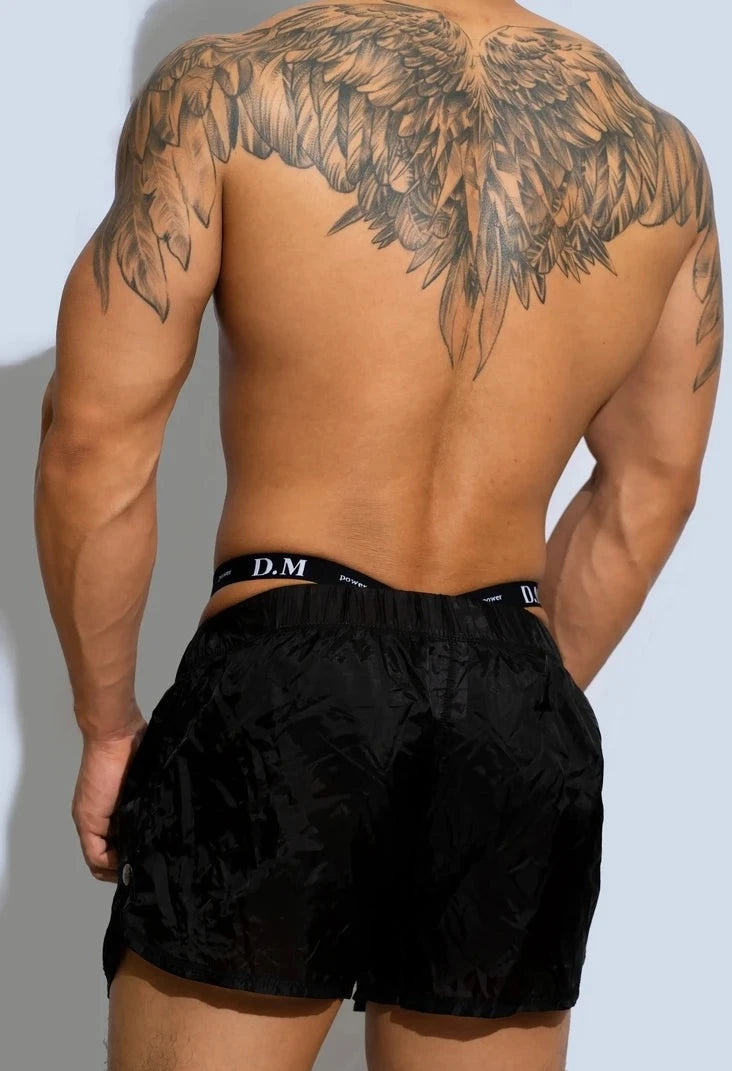 a hot gay man in Black Men's See-Thru Strap Shorts - Men's Activewear, gym short, sport shorts, running shorts- pridevoyageshop.com