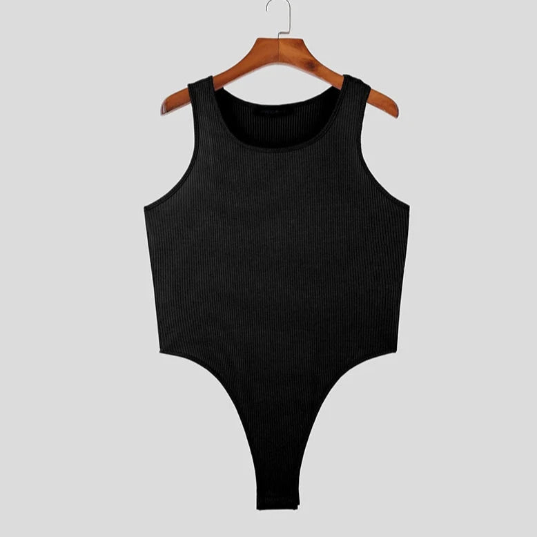 black Demure Ribbed Tank Bodysuit - Men's Singlets, Bodysuits, Leotard & Unitard - pridevoyageshop.com