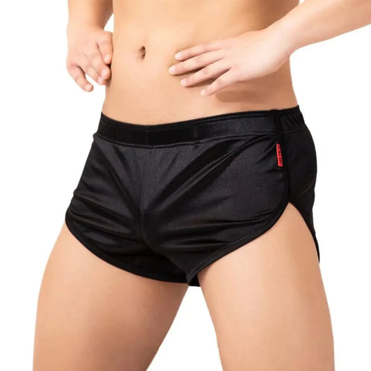 a sexy man in black Booty Call Lounge High-Slit Shorts - pridevoyageshop.com - gay pajamas, gay loungewear, gay sleepwear