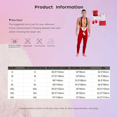 size chart of Santa’s Naughty Helper Jumpsuit Costume - pridevoyageshop.com - gay costumes, men role play outfits, gay party costumes and gay rave outfits