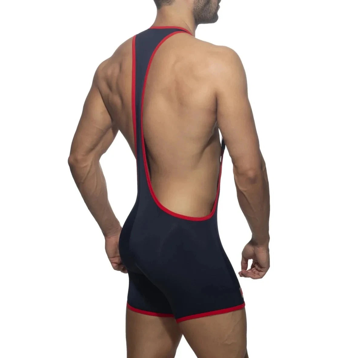 a sexy man in dark blue Rainbow Tape Buckle Workout Singlet - Men's Singlets, Bodysuits, Leotard & Unitard - pridevoyageshop.com