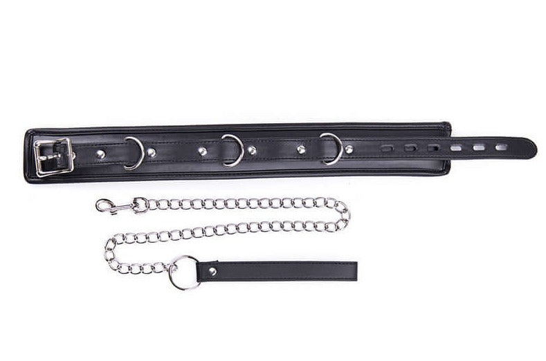 details of black Lust Puppy Padded Collar & Chain Leash - pridevoyageshop.com - gay men’s bodystocking, lingerie, fishnet and fetish wear