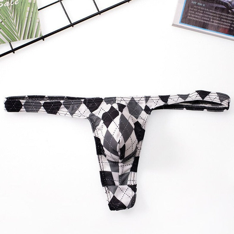 white Sexy Plaid Bulging Pouch Thongs | Gay Men Underwear- pridevoyageshop.com - gay men’s underwear and swimwear