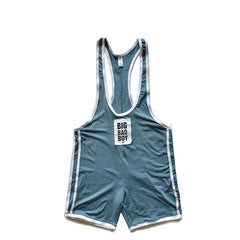 a sexy gay man in blue DM Big Bad Boy Wrestling Singlet - Men's Singlets, Bodysuits, Rompers & Jumpsuits - pridevoyageshop.com