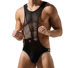 a hot gay man in black Exhibiting Mesh Thong Bodysuit - Men's Singlets, Bodysuits, Leotard & Unitard - pridevoyageshop.com
