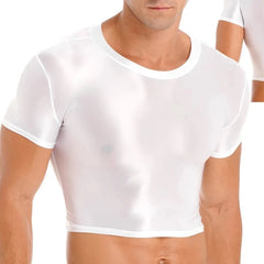 a hot gay guy in white Men's Glossy Short Sleeve Sports Crop Top | Gay Crop Tops - pridevoyageshop.com - gay crop tops, gay casual clothes and gay clothes store