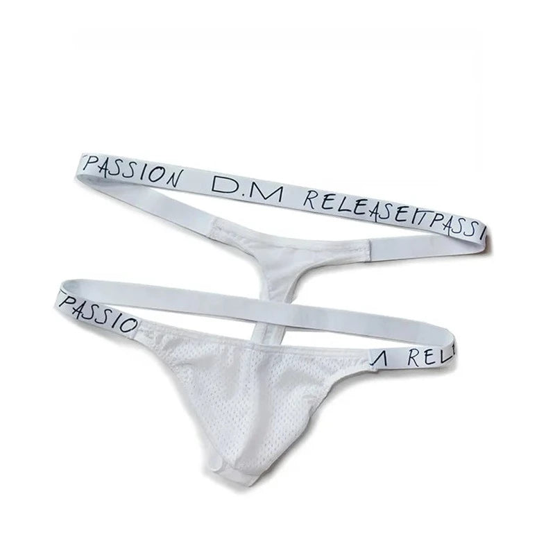 white DM Gay Men's Double Banded Mesh Thong - pridevoyageshop.com - gay men’s underwear and swimwear