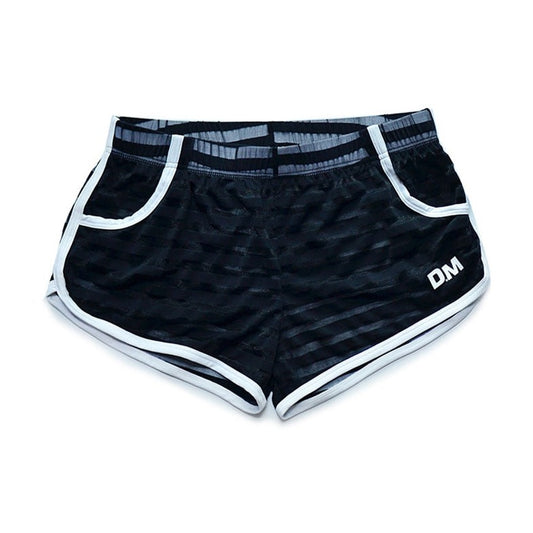 black Gay Shorts | DM Striped Mesh Gym Shorts - Men's Activewear, gym short, sport shorts, running shorts- pridevoyageshop.com
