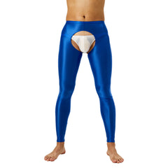 Tap Here Wet-Look Crotchless Leggings for Gay Men