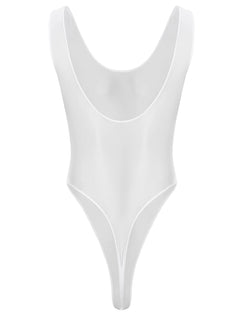 white The ’80s Shiny Thong Bodysuits - Men's Singlets, Bodysuits, Leotard & Unitard - pridevoyageshop.com